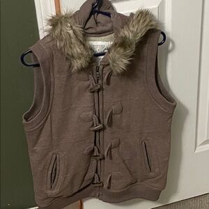 Sonoma Brown Hooded Vest with Faux Fur great for layering